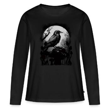 Corbeau Corbeau Corbeau Corbeau Corbeau d’Halloween - T-shirt manches longues Premium bio Femme - noir - Devant - Julia (174cm)