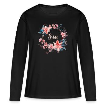 Couronne de fleurs de mariée Jeune nez d’âne Fleurs - T-shirt manches longues Premium bio Femme - noir - Devant - Julia (174cm)