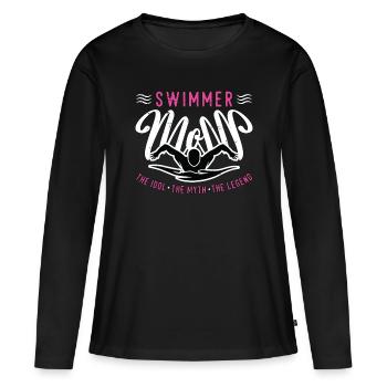 Maman nageuse L’idole Le mythe L’amoureux de la natation - T-shirt manches longues Premium bio Femme - noir - Devant - Julia (174cm)