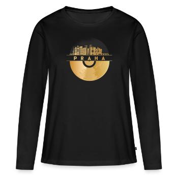 Vinyl-Schallplatte Skyline-Tschechien-Prag-Praha - Frauen Premium Bio Langarmshirt - Schwarz - Vorne - Julia (174cm)