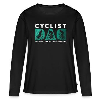 Papa cycliste L’idole Le mythe Le vététiste - T-shirt manches longues Premium bio Femme - noir - Devant - Julia (174cm)