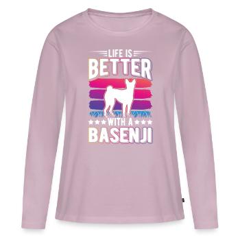 La vie est meilleure avec un Basenji - T-shirt manches longues Premium bio Femme - rose poudré - Devant - Julia (174cm)