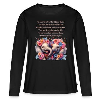 Couple d’amour d’éléphants de fierté avec poème - T-shirt manches longues Premium bio Femme - noir - Devant - Julia (174cm)