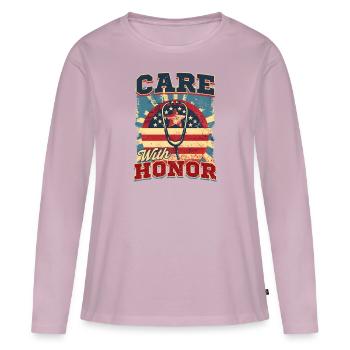 Soins infirmiers VA avec honneur - T-shirt manches longues Premium bio Femme - rose poudré - Devant - Julia (174cm)