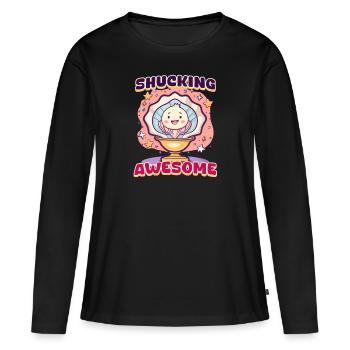 Écailler d’huîtres génial - T-shirt manches longues Premium bio Femme - noir - Devant - Julia (174cm)
