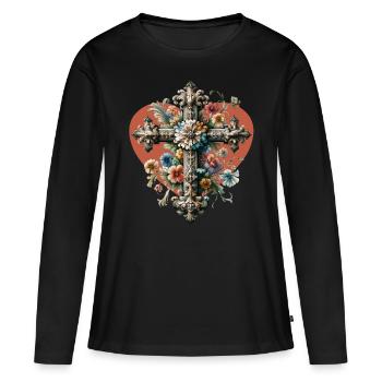 Croix Crucifix Halloween Croix Croix - T-shirt manches longues Premium bio Femme - noir - Devant - Julia (174cm)