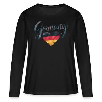 Deutschland Deutscher Deutsch GER Almanya Alemania - Frauen Premium Bio Langarmshirt - Schwarz - Vorne - Julia (174cm)