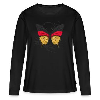 Allemagne Allemagne Allemand GER Almanya Alemania - T-shirt manches longues Premium bio Femme - noir - Devant - Julia (174cm)