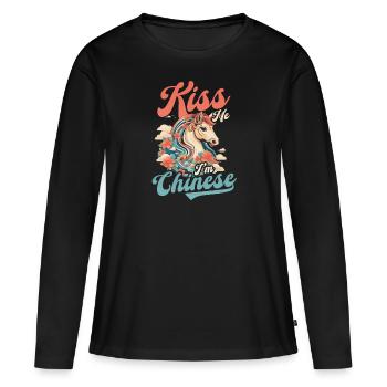 Chinois Embrasse-moi Je suis Chinois - T-shirt manches longues Premium bio Femme - noir - Devant - Julia (174cm)