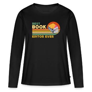 Meilleur éditeur de livres de tous les temps Journaliste rétro Éditeur de livres - T-shirt manches longues Premium bio Femme - noir - Devant - Julia (174cm)