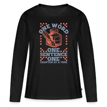 Éditeur de livre Un mot Une phrase Un éditeur - T-shirt manches longues Premium bio Femme - noir - Devant - Julia (174cm)
