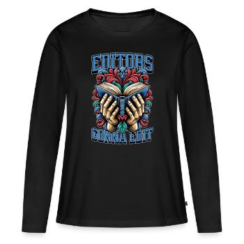 Éditeurs de livres allant à Modifier Éditeur Auteur de livres - T-shirt manches longues Premium bio Femme - noir - Devant - Julia (174cm)