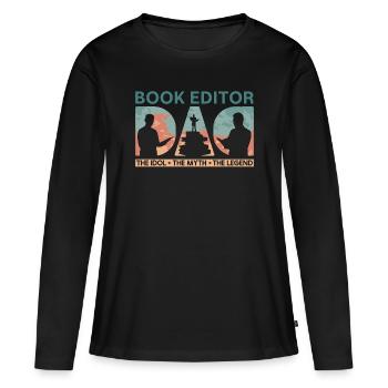 Éditeur de livres Papa L’idole Le mythe L’éditeur - T-shirt manches longues Premium bio Femme - noir - Devant - Julia (174cm)