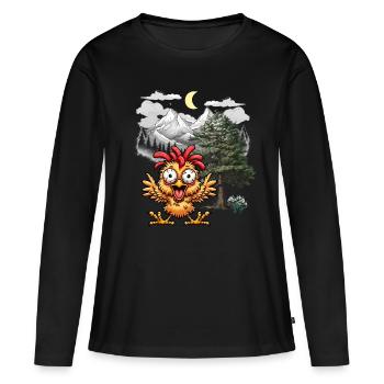 Crazy Chicken Poulets Poule Wild West Nature - T-shirt manches longues Premium bio Femme - noir - Devant - Julia (174cm)