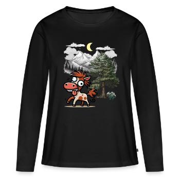 Chevaux Chevaux Cheval sauvage Crazy Horse Ross Cavalier - T-shirt manches longues Premium bio Femme - noir - Devant - Julia (174cm)
