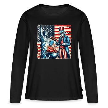 Millésime de la fête de l’indépendance américaine le 4 juillet - T-shirt manches longues Premium bio Femme - noir - Devant - Julia (174cm)