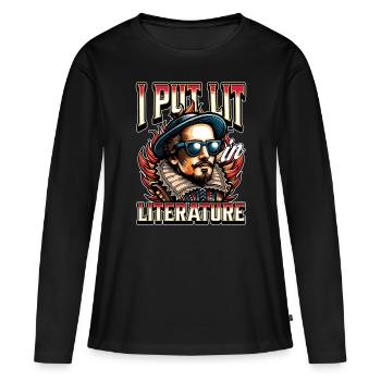 Professeur de littérature J’ai mis allumé dans la littérature livresque - T-shirt manches longues Premium bio Femme - noir - Devant - Julia (174cm)