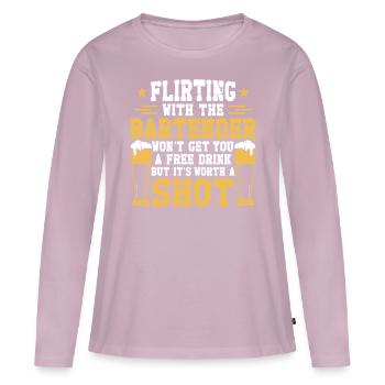 Barman Mixologue flirtant avec - T-shirt manches longues Premium bio Femme - rose poudré - Devant - Julia (174cm)