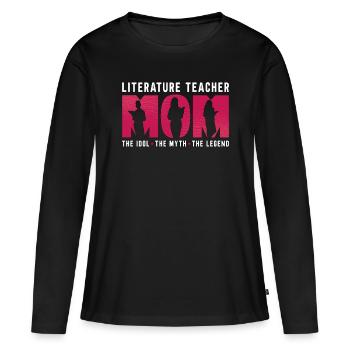 Professeur de littérature Maman L’idole L’instructeur - T-shirt manches longues Premium bio Femme - noir - Devant - Julia (174cm)