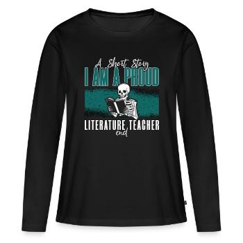 Professeur de littérature Une nouvelle Je suis bibliothécaire - T-shirt manches longues Premium bio Femme - noir - Devant - Julia (174cm)