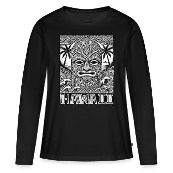 Hawaiianische Tiki Maske - Polynesisches Kulturdesign - Frauen Premium Bio Langarmshirt - Schwarz - Vorne - Julia (174cm)
