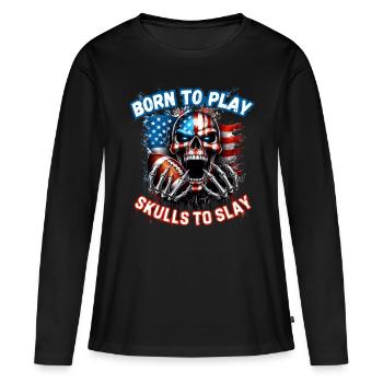 Conception de football crâne avec drapeau américain - T-shirt manches longues Premium bio Femme - noir - Devant - Julia (174cm)