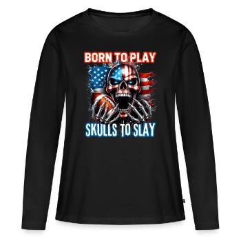 Crâne agressif pour le football américain - T-shirt manches longues Premium bio Femme - noir - Devant - Julia (174cm)
