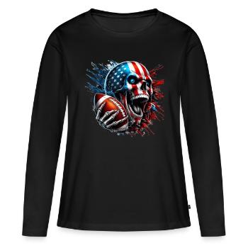 Crâne de football américain U. S. FLag - T-shirt manches longues Premium bio Femme - noir - Devant - Julia (174cm)