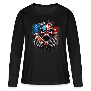 Conception de crâne patriotique football américain - T-shirt manches longues Premium bio Femme - noir - Devant - Julia (174cm)