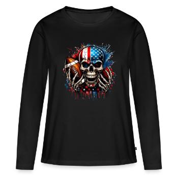 Conception de football crâne avec drapeau américain - T-shirt manches longues Premium bio Femme - noir - Devant - Julia (174cm)