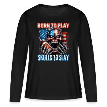 conception de crâne patriotique Football américain - T-shirt manches longues Premium bio Femme - noir - Devant - Julia (174cm)