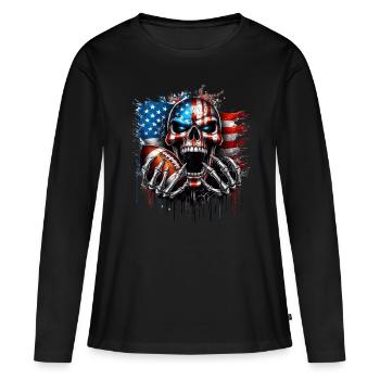 Conception de crâne patriotique football américain - T-shirt manches longues Premium bio Femme - noir - Devant - Julia (174cm)
