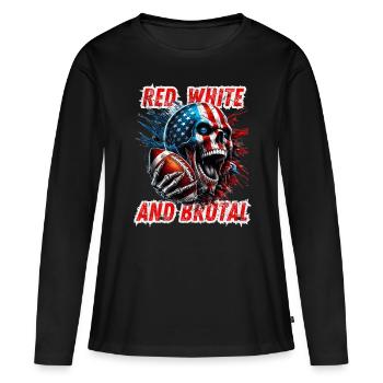 Crâne américain et football dans un style dynamique - T-shirt manches longues Premium bio Femme - noir - Devant - Julia (174cm)