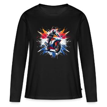 robuste Motorrad T-Shirts niederländischer Patriot - Frauen Premium Bio Langarmshirt - Schwarz - Vorne - Julia (174cm)