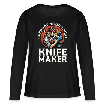 Forgeage de la lame : soutenez votre artisan de lame local - T-shirt manches longues Premium bio Femme - noir - Devant - Julia (174cm)