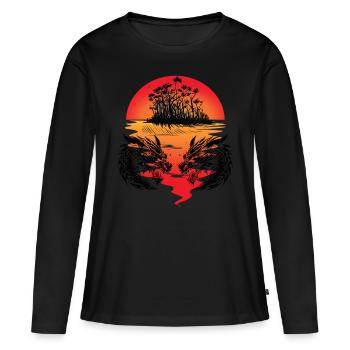 Dragon Mer du Sud Île Fantaisie Coucher de soleil Mer - T-shirt manches longues Premium bio Femme - noir - Devant - Julia (174cm)