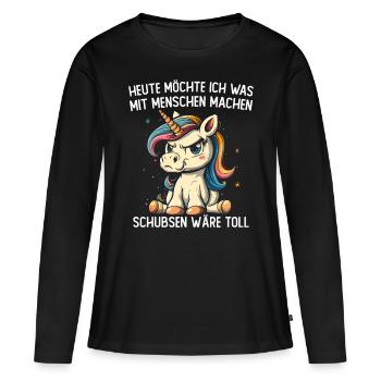 Pousser serait une excellente licorne - T-shirt manches longues Premium bio Femme - noir - Devant - Julia (174cm)