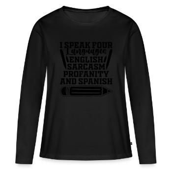 Professeur de langues étrangères École Professeurs de langues - T-shirt manches longues Premium bio Femme - noir - Devant - Julia (174cm)