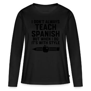 Professeur de langues étrangères École Professeurs de langues - T-shirt manches longues Premium bio Femme - noir - Devant - Julia (174cm)