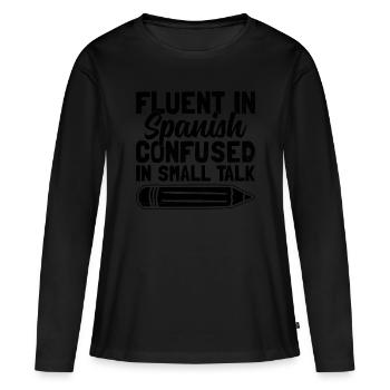 Professeur de langues étrangères École Professeurs de langues - T-shirt manches longues Premium bio Femme - noir - Devant - Julia (174cm)