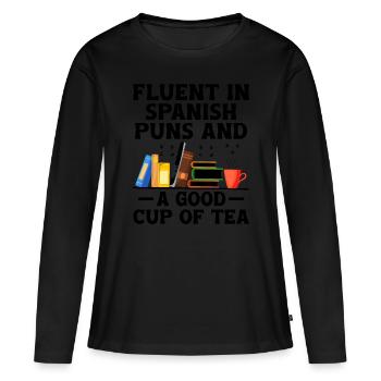 Professeur de langues étrangères École Professeurs de langues - T-shirt manches longues Premium bio Femme - noir - Devant - Julia (174cm)