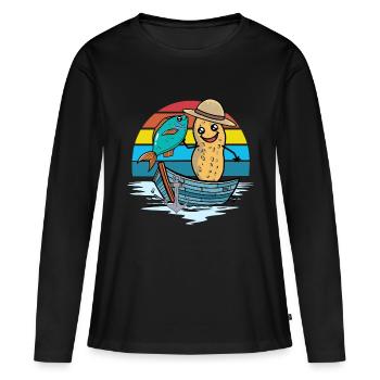 Cacahuète Arc-en-ciel Bateau Poisson Poisson Pêcheur Noix - T-shirt manches longues Premium bio Femme - noir - Devant - Julia (174cm)
