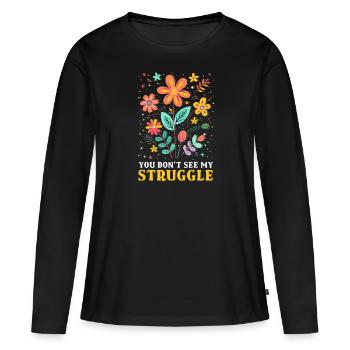 Handicap invisible : Tu ne vois pas mon combat - T-shirt manches longues Premium bio Femme - noir - Devant - Julia (174cm)