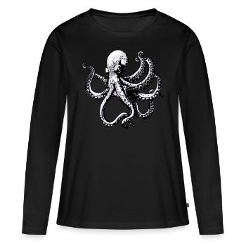 Illustration complexe de pieuvre en noir et blanc - T-shirt manches longues Premium bio Femme - noir - Devant - Julia (174cm)