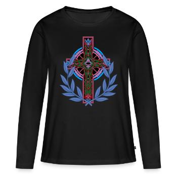 Croix Croix Crucifix - T-shirt manches longues Premium bio Femme - noir - Devant - Julia (174cm)