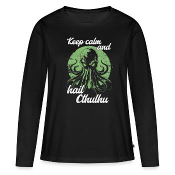 Gardez votre calme et saluez Cthulhu Lovecraft Necronomicon - T-shirt manches longues Premium bio Femme - noir - Devant - Julia (174cm)