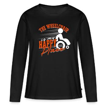 Rollstuhlfahrer The Wheelchair Is My Happy Place - Frauen Premium Bio Langarmshirt - Schwarz - Vorne - Julia (174cm)