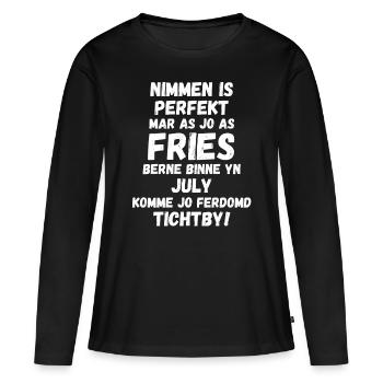 Birthday design in Frisian language for July birthday - Women's Premium Organic Long Sleeve Shirt - black - Front - Julia (174cm)