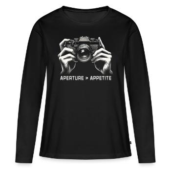 Photographe Photographie Photographes Ouverture Appétit - T-shirt manches longues Premium bio Femme - noir - Devant - Julia (174cm)