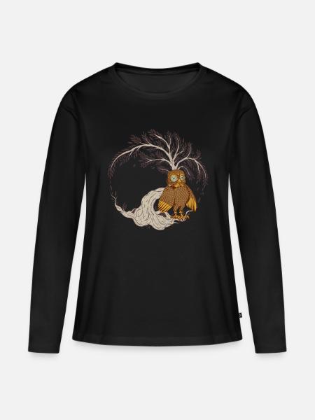 Uil Uilen Sprookje Kind Kinderen Sprookje Karakter - Vrouwen Premium Bio shirt met lange mouwen - zwart
